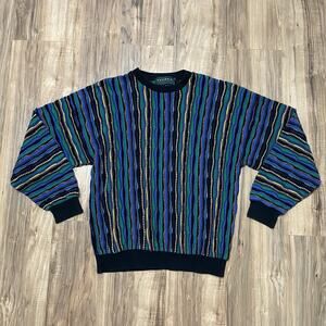 Vintage Tundra Sweater 3D Knit Wear Coogi Style Multi Color 90s Mens Large